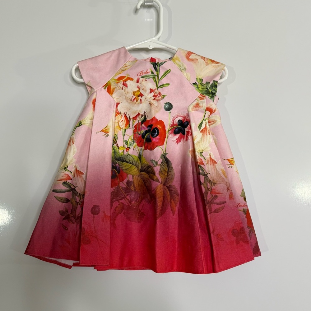 BAKER BY TED BAKER SHORT SLEEVE Floral Pink and Red Dress Size 3-6 months